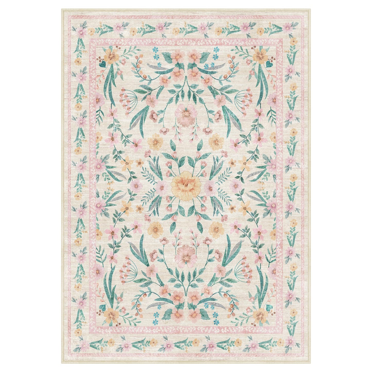 Dadasgk 5x7 Pink Floral Nursery Rug,Pink Rugs for Bedroom Girls,Machine Washable Non Slip Soft Faux Wool Carpet,Cute Boho Indoor Area Rugs for Kids Room or Playroom