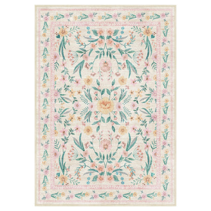 Dadasgk 5x7 Pink Floral Nursery Rug,Pink Rugs for Bedroom Girls,Machine Washable Non Slip Soft Faux Wool Carpet,Cute Boho Indoor Area Rugs for Kids Room or Playroom