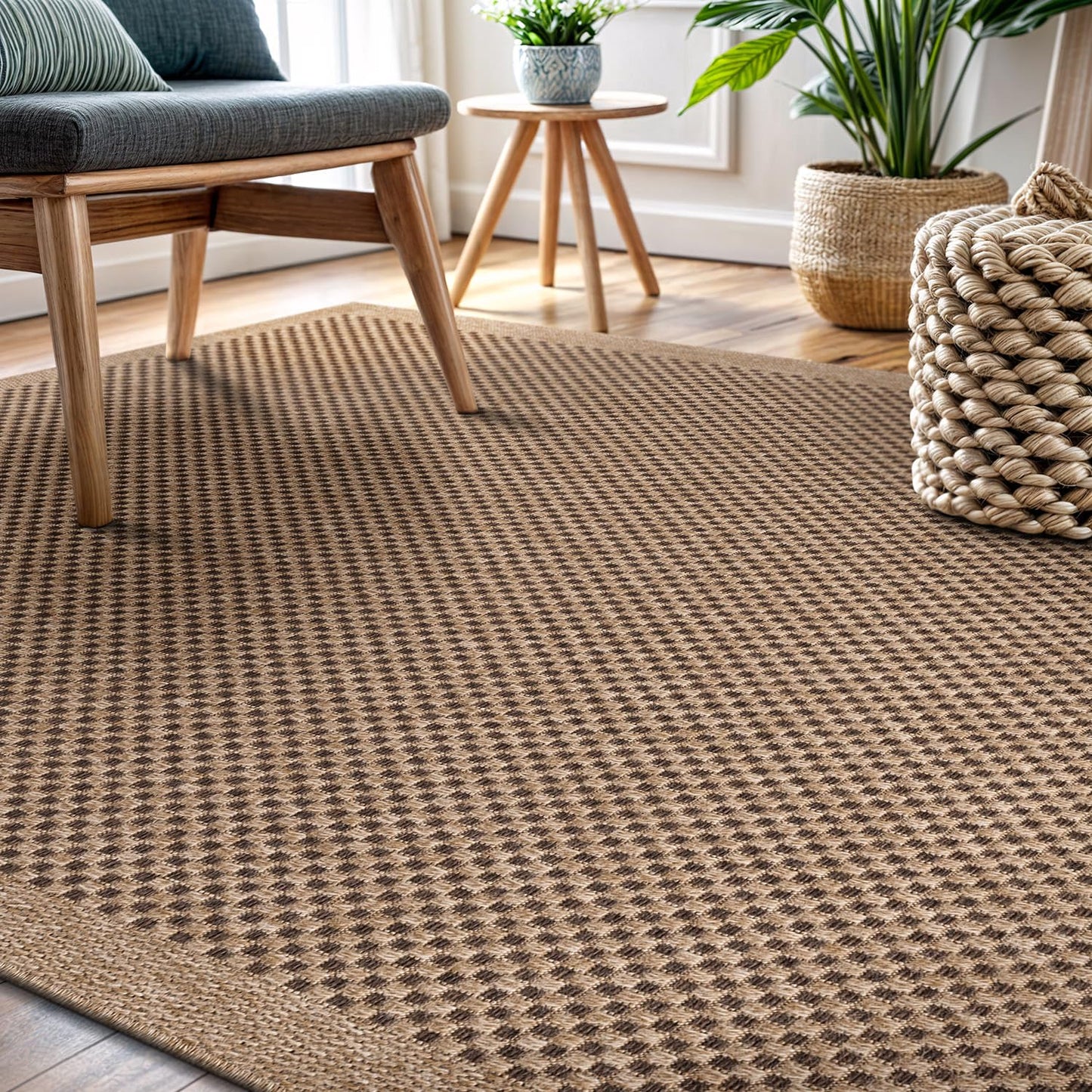CAMILSON Easy Jute Rug 9x12, Indoor Outdoor Natural Color Fiber Area Rugs for Living Room Patio and Kitchen Rug, Sisal Boho Woven Design, Easy-Cleaning, Washable Outside Carpet Alfombras (9 x 12)