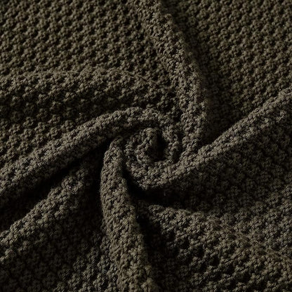Longhui bedding Dark Brown Knitted Throw Blanket for Couch, Soft, Cozy Machine Washable 100% Cotton Sofa Knit Blankets, Heavy 3.0lb Weight, 51 x 63 Inches.