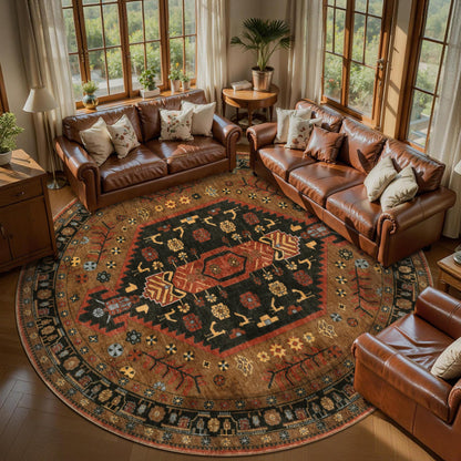 Ciicool 8ft Round Area Rug for Living Room, Soft Circle Carpet Washable Rugs Non Slip with Rubber Backing, Oriental Large Mat for Bedroom Kitchen Nursery Dining Room