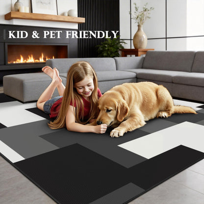 Tyrot Modern Geometric 8x10 Area Rugs for Living Room Ultra Thin Linen-Look Abstract Indoor Rug Non Slip & Non-Shedding Washable Black and White Grey Rug for Bedroom, Dining Room Home Office