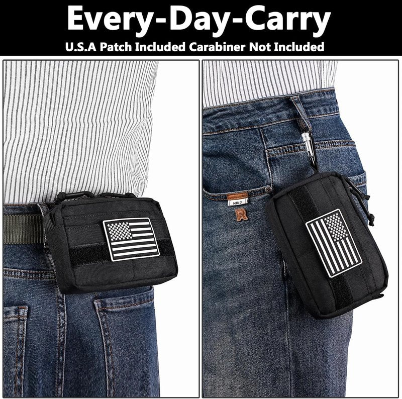 Belt Pouches for Men - Water Resistant Small Belt Bag with USA Flag Patch | EDC Organizer for Work & Travel