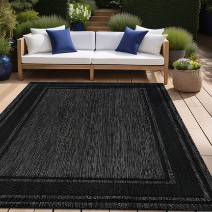Beverly Rug Outdoor Rug 5x7 Modern Bordered Area Rugs for Indoor and Outdoor Patio Deck Porch Garden Waterproof Weather Sun Resistant Washable Outside Carpet (5 x 7 Black)