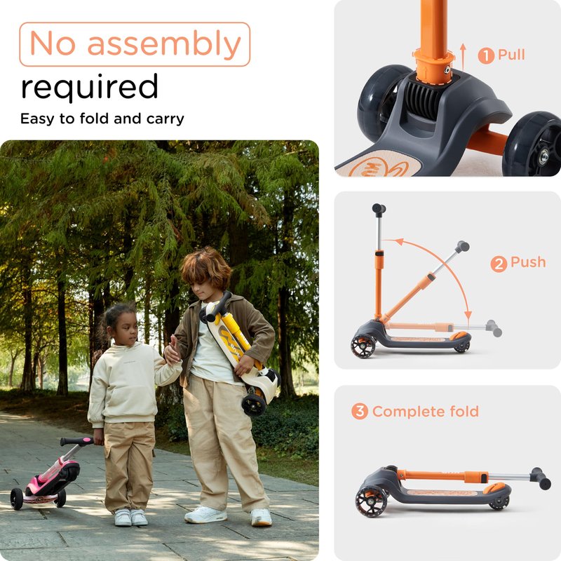 KUB 3-Wheel Toddler Scooter with LED Light-Up Wheels, Adjustable Height Handlebar, Lean-to-Steer, Extra-Wide Anti-Slip Deck - Easy-Fold Design for Boys & Girls Ages 2+