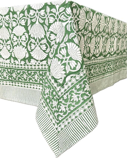 ATOSII Meadow Green100% Cotton Fall Tablecloth, Handblock Print Rectangle Table Cover for Kitchen Dining Linen I Parties, Weddings, Outdoors, Easter Table Cloth Decor 60 X 108 Inches I 8 Seater