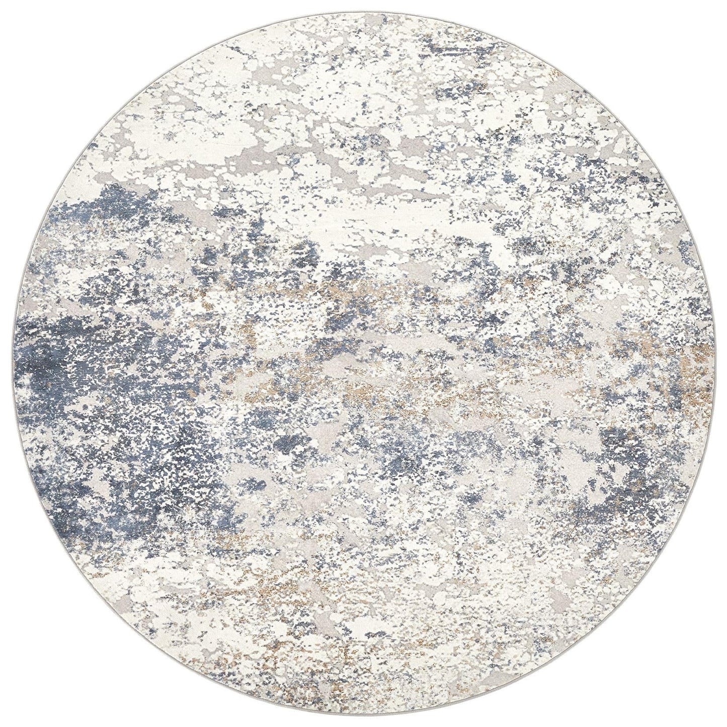 DMOYEST 5ft Round Area Rug Living Room Rugs - 5x5 Washable Large Soft Indoor Neutral Modern Abstract Low Pile Rug Carpet for Bedroom Dining Room Farmhouse Home Office - Beige Blue