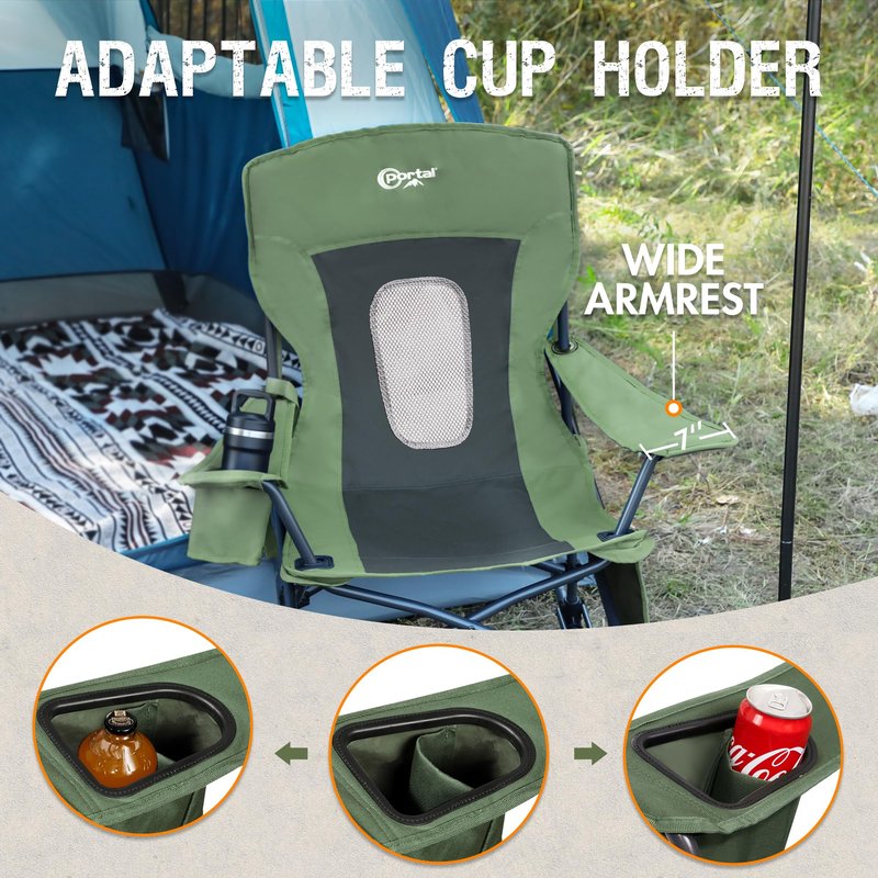 Portal Outdoor Rocking Chair Camping Folding Portable Rocker with Cup Holder Side Pocket Carry Bag, Support 350LBS (Mesh Green)