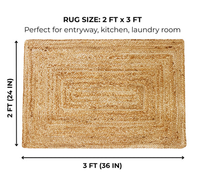 Jute Braided Small Rug, Natural - 2x3 Feet, Accent Reversible Hand Woven Doormat for Entryway, Kitchen, Living Room, Nursery | Rustic Neutral Front Door Floor Mat for Outdoor/Indoor Use - 24x36 Inches
