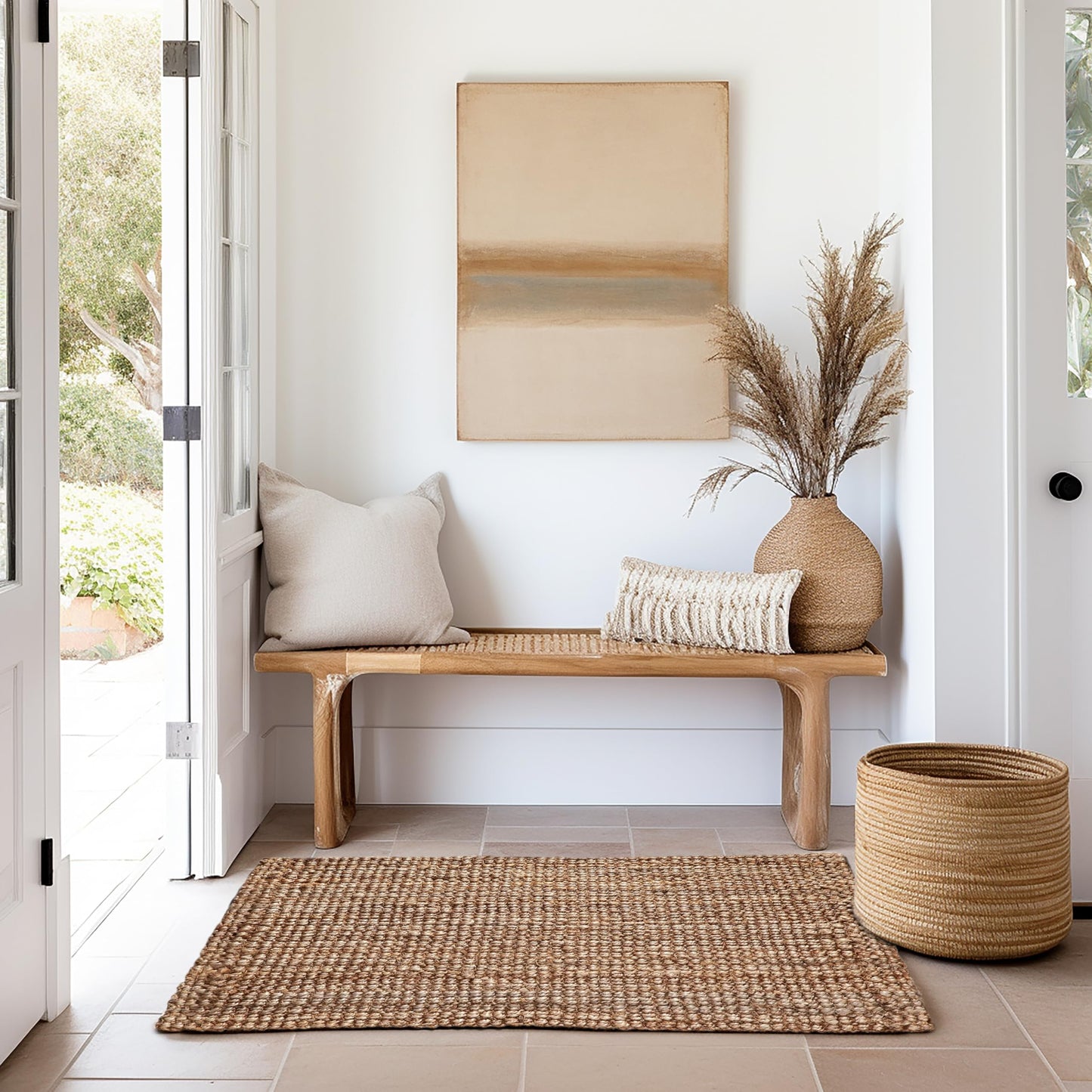 Croft&Cane Handspun Jute Area Rug – Premium Handwoven Reversible Chunky Textured Natural Rug - Tan Beige Neutral Accent Carpet for Rustic Farmhouse Décor, Entryway, Bedroom, Family Room - 24x36 inches