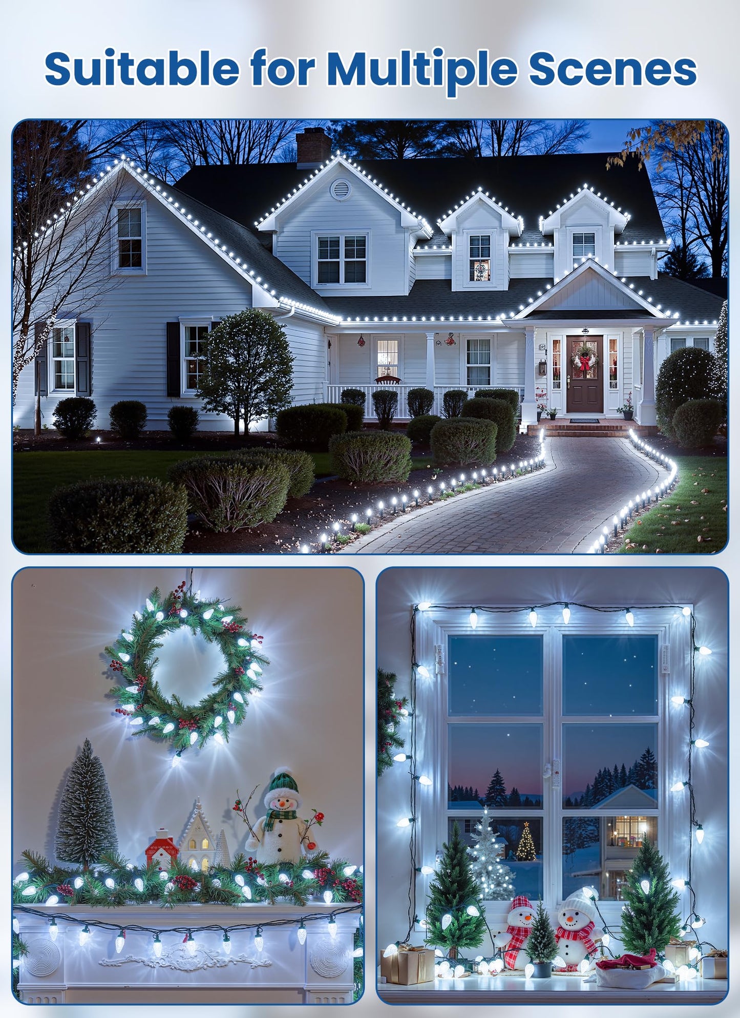 C9 LED Christmas Lights Outdoor, 68 Feet 100 LED Strawberry String Lights with 100 Spring Clamps, Waterproof Commercial Grade Extendable for Outside Roofline Patio Home Xmas Decoration, Pure White