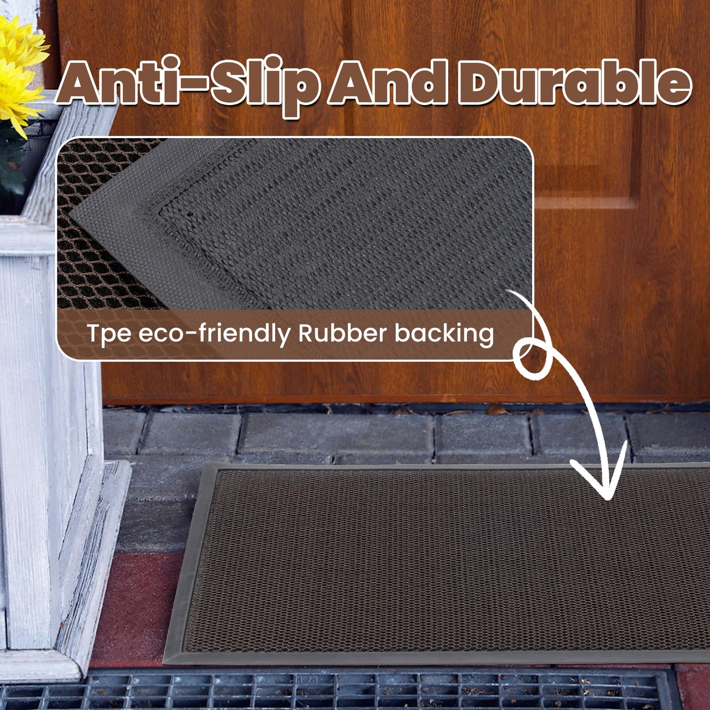 Fylyz Outdoor Indoor Door Mats for Entryway, Heavy Duty and Durable All-Weather Entry Mat, Low Profile, Non-Slip and Easy Clean Outdoor Doormat for Entrance, Patio and Garage (Brown 30"x17")