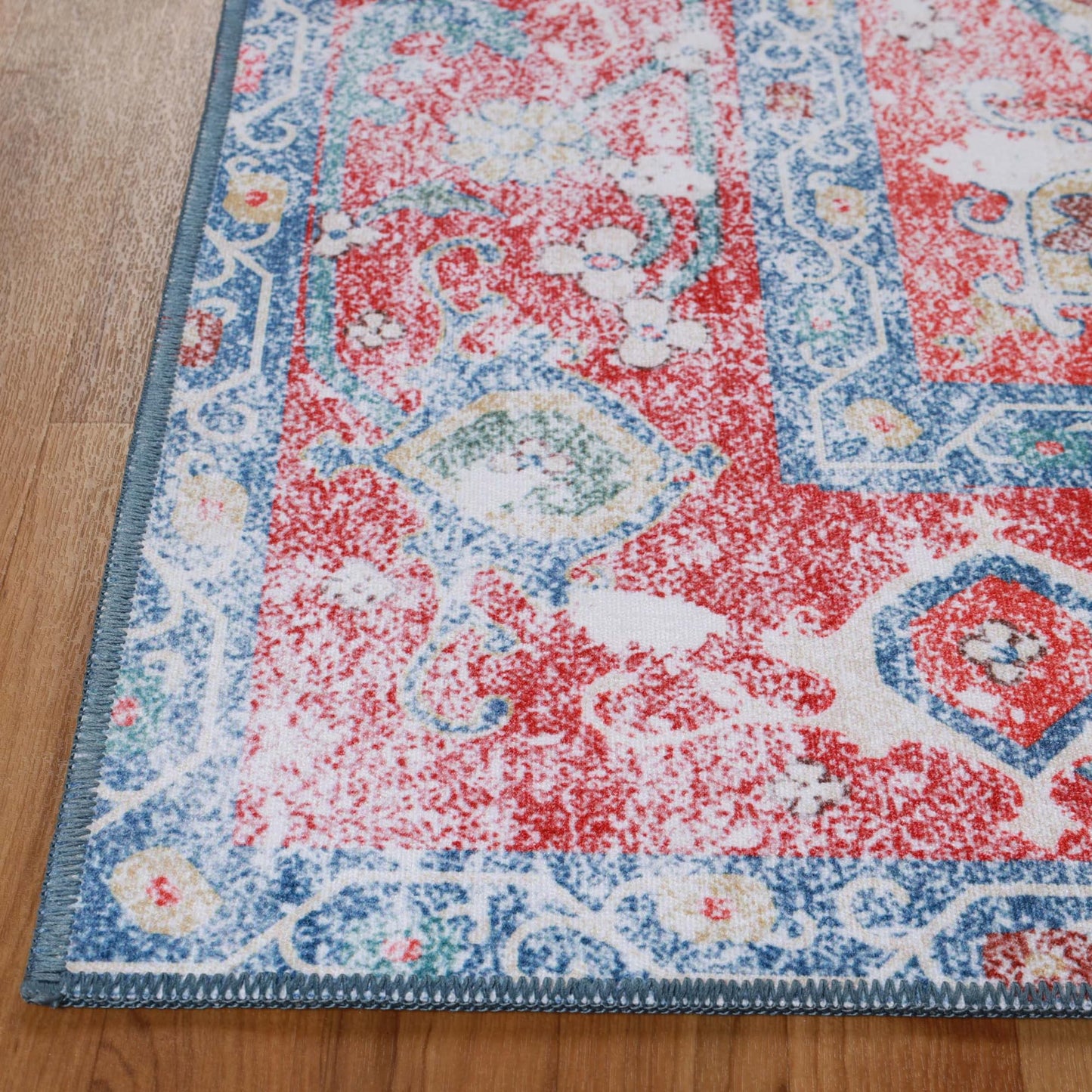 Superior Medallion Washable Rug, Cotton Backing, Carpet for Dining Table Mud Room, Easy Care, Non-Slip Rug for Entry, Living Room, Bedroom, Low Pile Area Rug, Tanager Collection, 10' x 14', Red