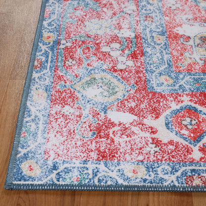 Superior Medallion Washable Rug, Cotton Backing, Carpet for Dining Table Mud Room, Easy Care, Non-Slip Rug for Entry, Living Room, Bedroom, Low Pile Area Rug, Tanager Collection, 10' x 14', Red