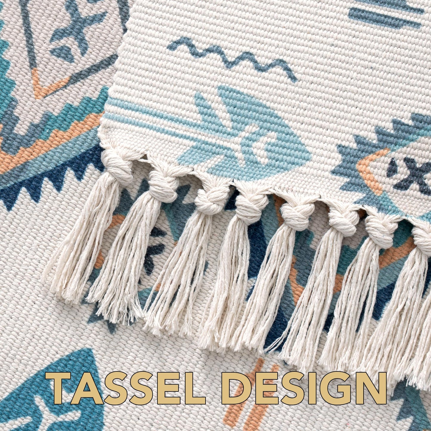 H.VERSAILTEX Handwoven 2x5 ft Boho Runner Rug with Tassels - Low Pile Easy Clean Washable Entryway Rug, Non-Slip Kitchen Runner for Hallway, Laundry Room, Corridor - Floor Mat(Blue/Tan)