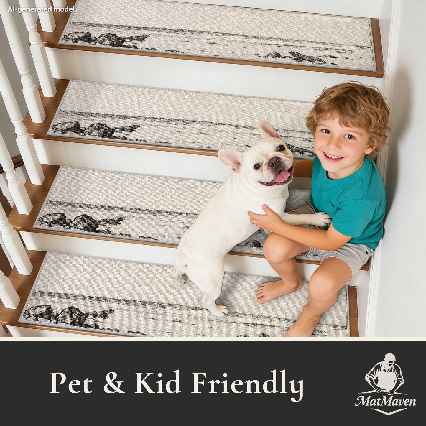MatMaven Stair Treads for Wooden Steps Indoor,15 Pack 8"x30" Non Slip Machine Washable Carpet Stair Treads,Stair Runner Rugs with Peel & Stick Reusable TPE Backing for Kids Elders & Pets,Grey