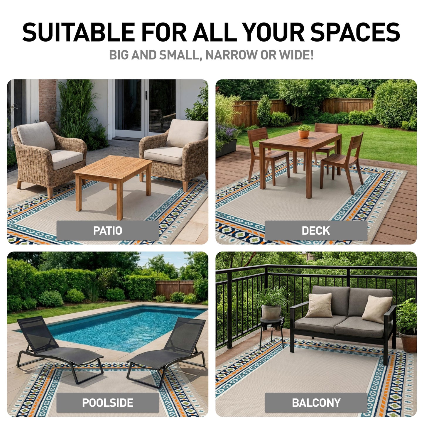 Rugshop Indoor/Outdoor High-Low Textured Area Rug, Coastal Border, Easy-Clean Patio Rug for Porch Deck Balcony 6' 6" x 9' Multi