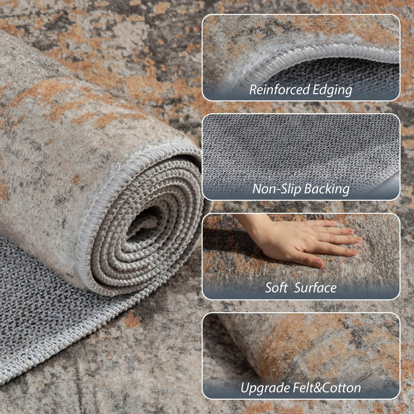 Auemtyn 5x7 Washable Area Rug - Modern Abstract Soft Thin Non-Slip Indoor Floor Carpet for Living Room Bedroom Dining Nursery Farmhouse - Brown