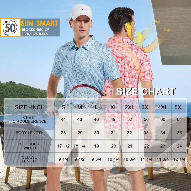 Men's Golf Shirt - Moisture-Wicking Dry Fit Performance Polo | Short Sleeve, Stylish Print