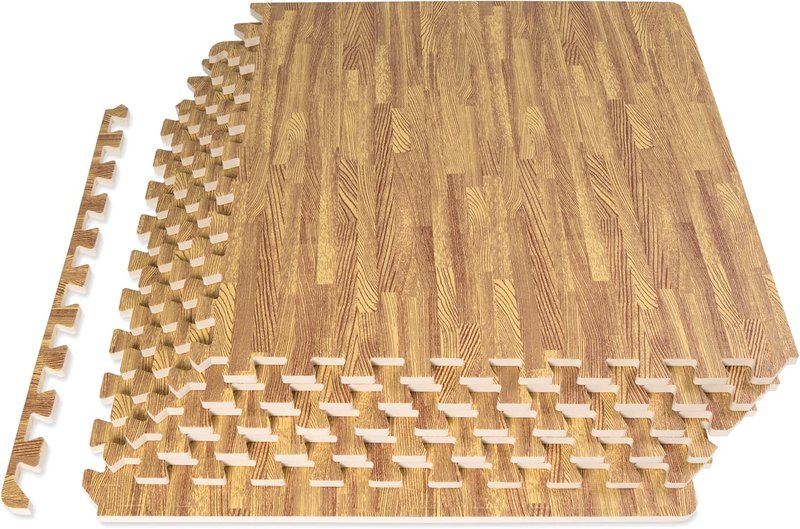 ProsourceFit Wood Grain Puzzle Mat - 6 Interlocking EVA Foam Tiles | 24 SQ FT Light Oak Indoor Flooring