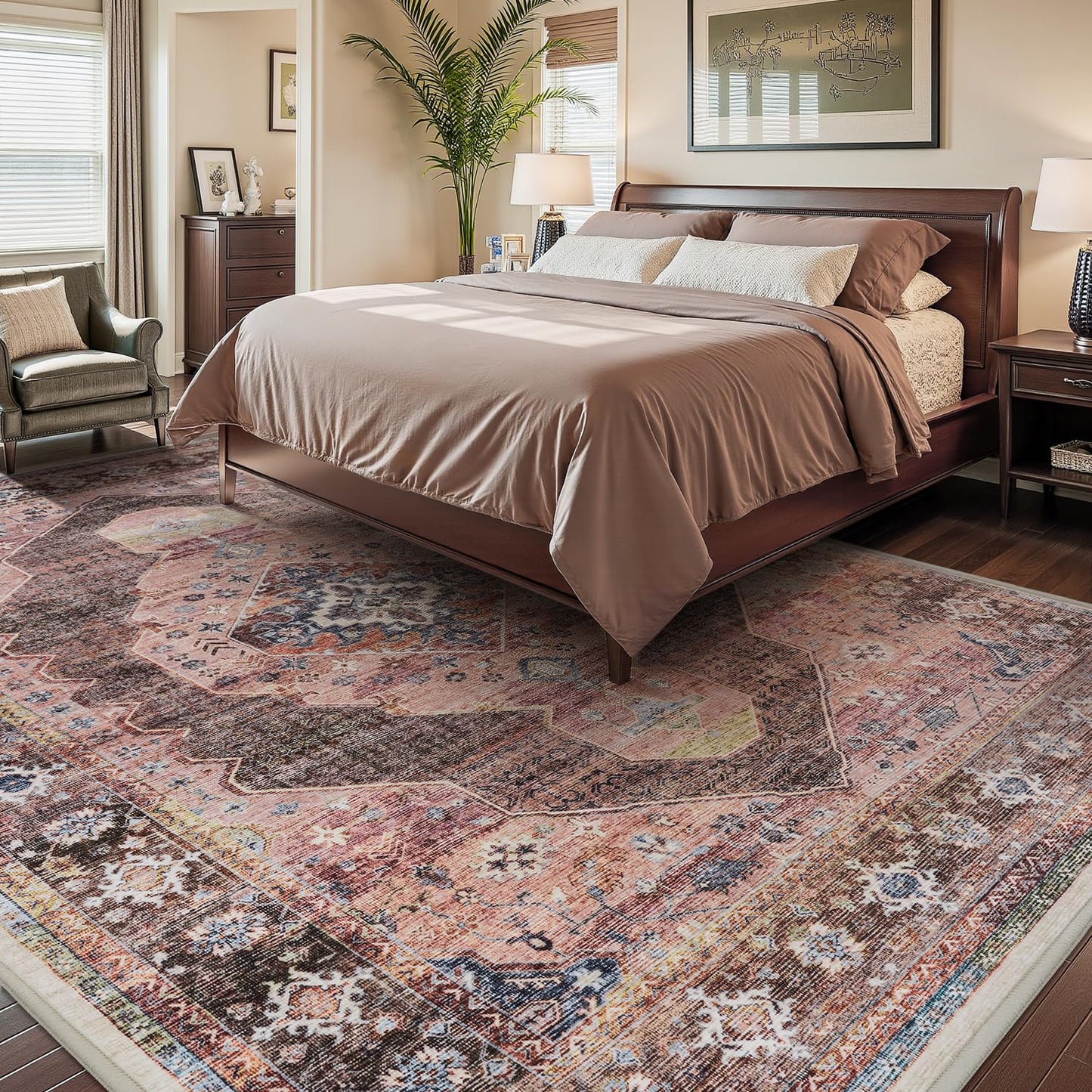 Pink Brown 5x7 Area Rugs for Bedroom Living Room Rug Girl Nursery Rug for Study Room Dining Room Rugs Carpet Washable Easy Care Non Slip Soft