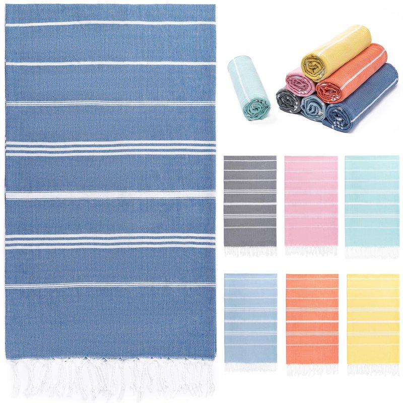 Aegero Turkish Beach Towel, 36"x71" Quick Dry Sand Free Oversized Bath Pool Swim Towel, Lightweight Travel Turkish Towels Vacation Essentials, Blue