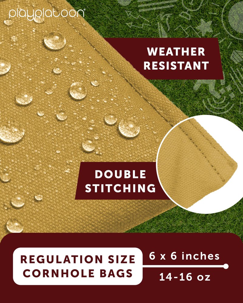 Play Platoon Weather Resistant Cornhole Bags - Set of 8 Regulation Corn Hole - Navy Blue & Gold - Durable Duck Cloth Corn Hole for Tossing Game, Includes Tote Bag