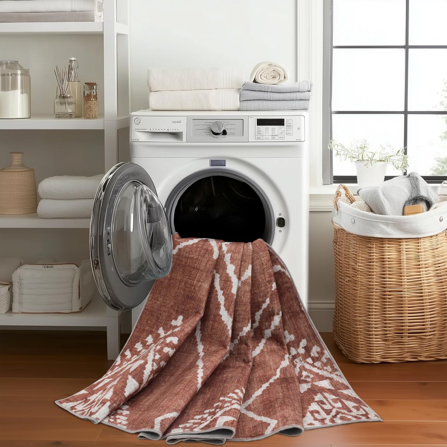 ReaLife Rugs Machine Washable Area Rug Runner - Living Room Bedroom Bathroom Kitchen Entryway Office - Padded Low Pile Stain Resistant Premium - Moroccan Diamond Tribal - Jax - Orange 2'6" x 8'