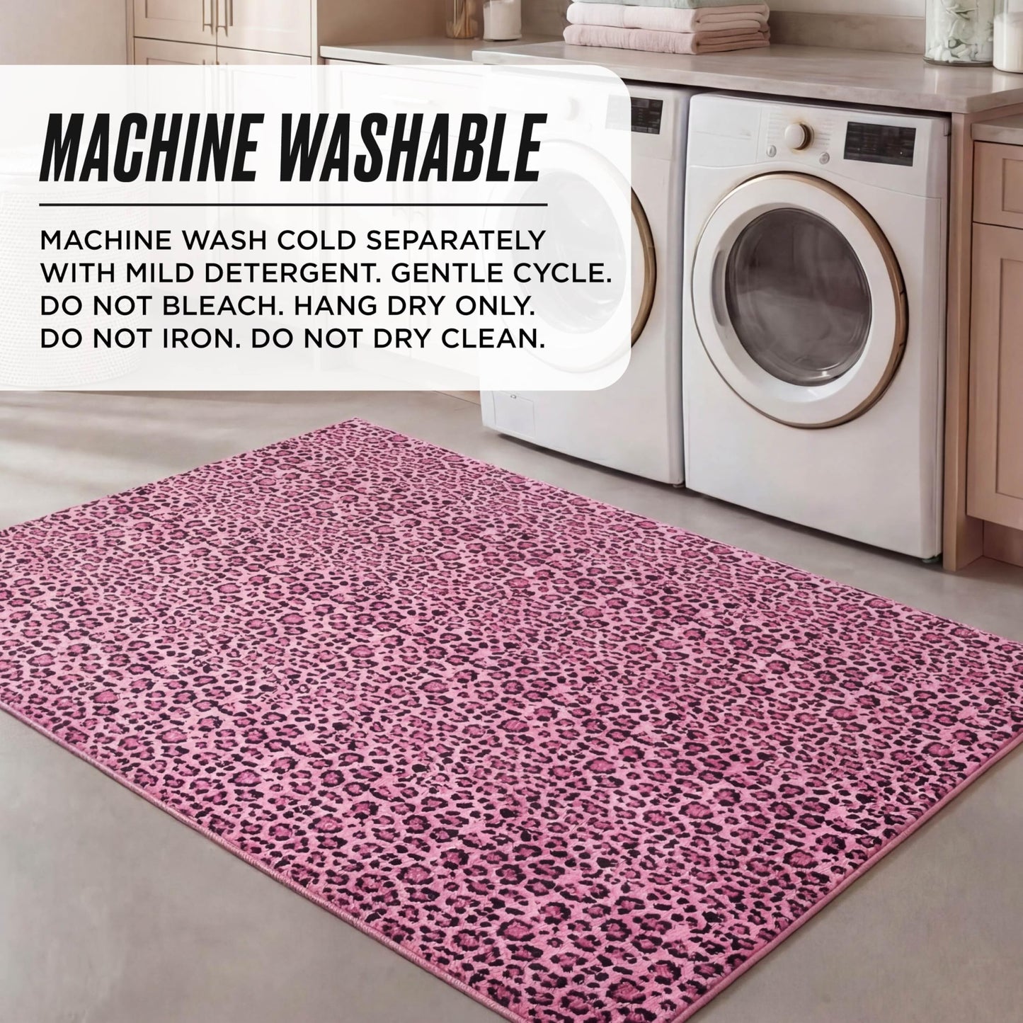 Juicy Couture Finely Soft Washable Area Rug 5' x 7' Light Pink Timeless Leopard