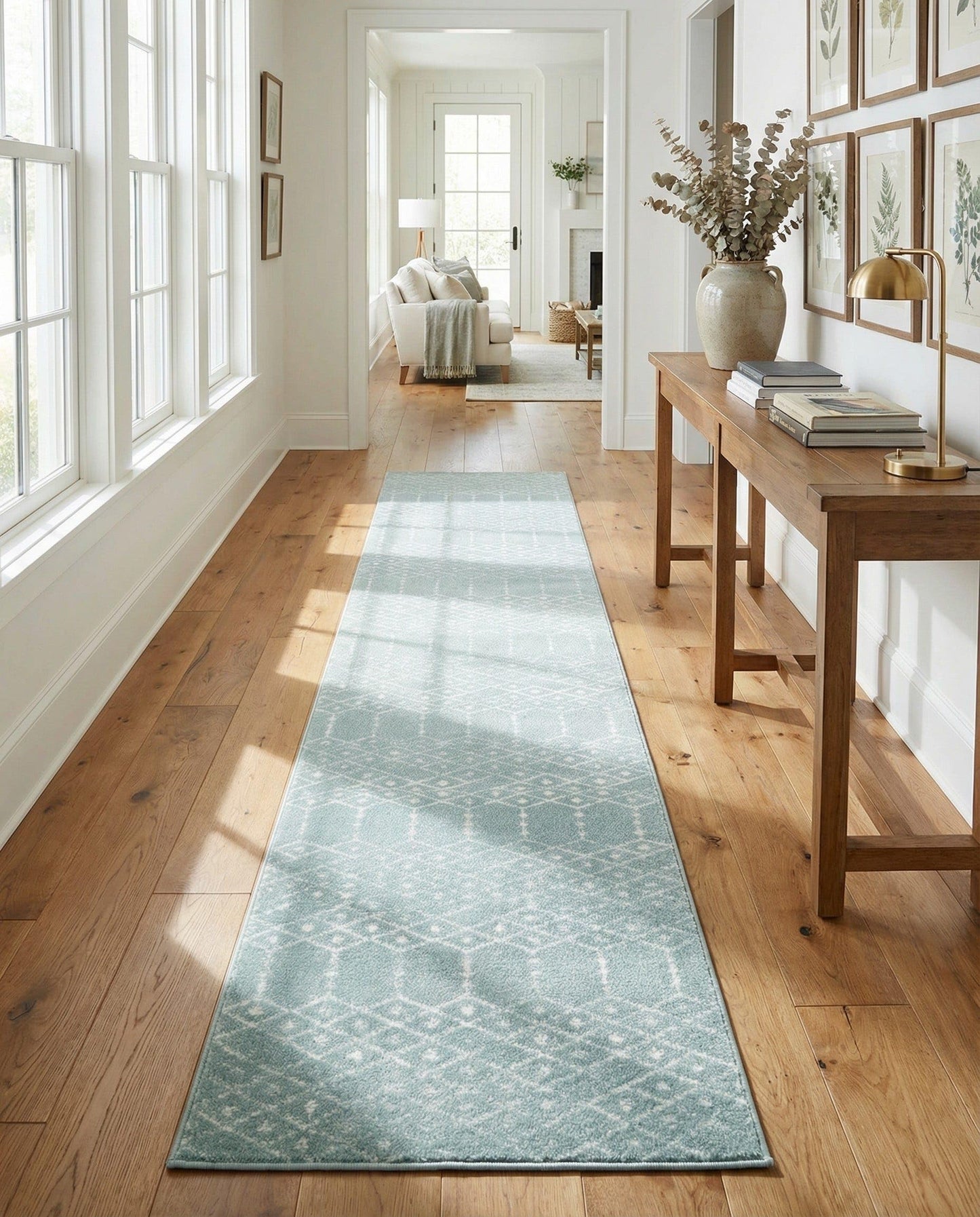 Rugs.com - Paxon Trellis Rug – 16 Ft Runner Aqua Easy-Clean Rug – Modern Hallway Runner, Stain-Resistant Entryway Decor