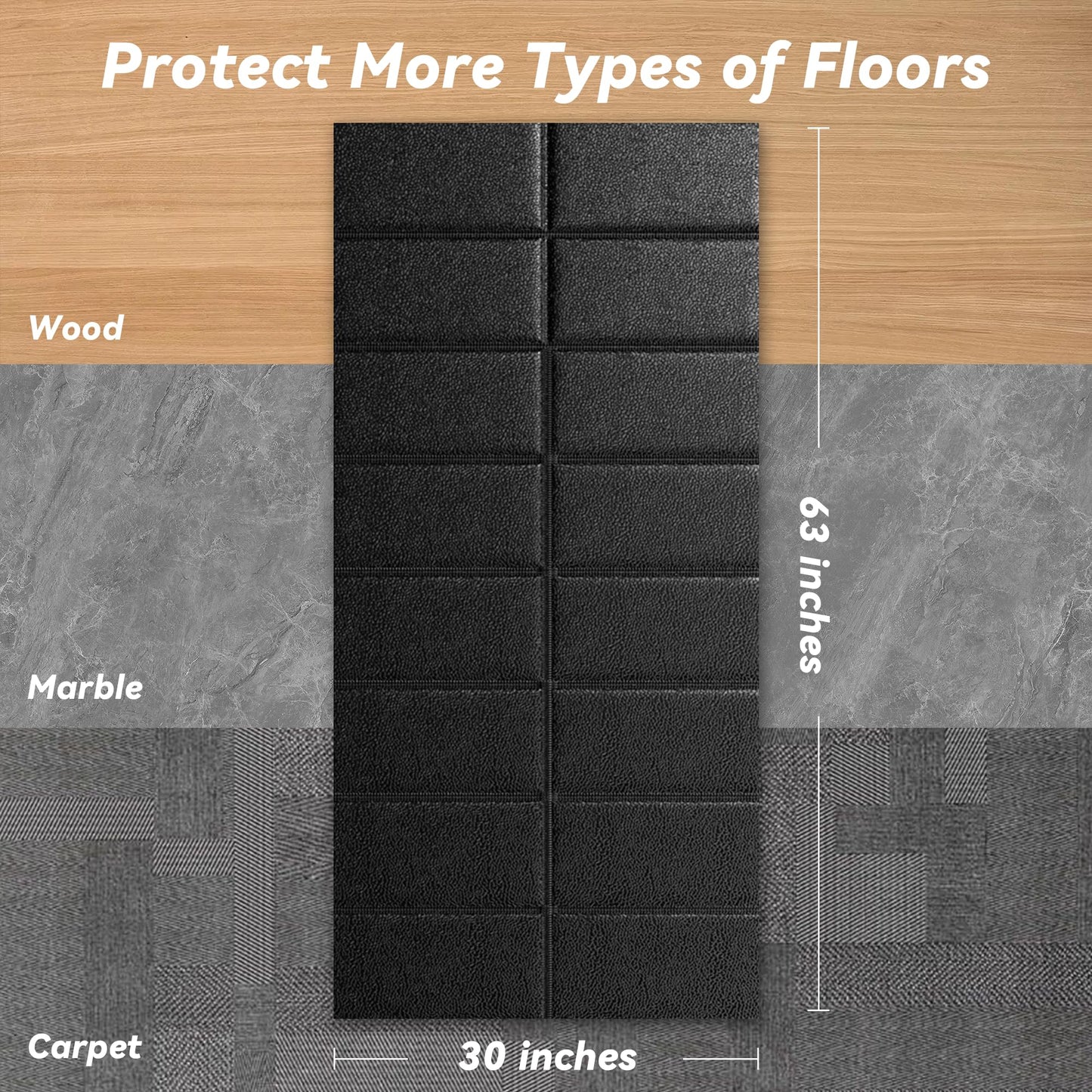 Treadmill Mat for Carpet Floors, 63"×30", 0.24" Thick Walking Pad Mat for Hardwood Floors Protection, Non-Slip, Shock Absorption, Heavy Duty Exercise Equipment Mats for Home Gym Workout
