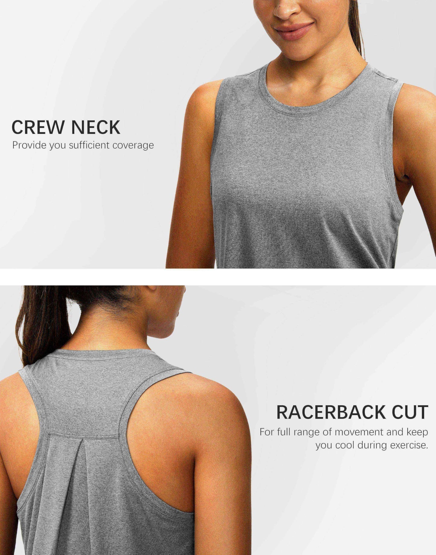Women's Workout Tops Racerback Athletic Tank Tops Sleeveless Loose Fit Yoga Running Gym Shirts for Women(Heather Grey,S)