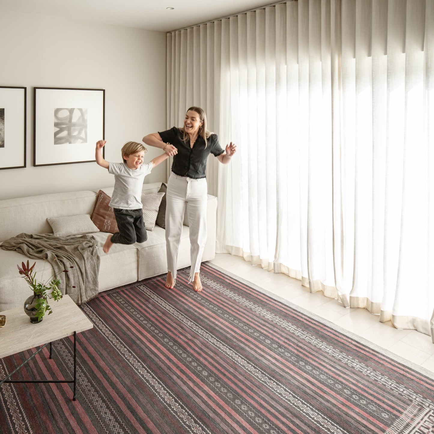 KNOTTING MATTERS Vibe Stripe 10’ x 10’ Square Area Rug – Sand, Charcoal & Clay Heritage Flatweave, Low-Pile – Easy Clean Area Rug – Perfect for Living Room, Dining Room, Bedroom – Pet & Kid Friendly