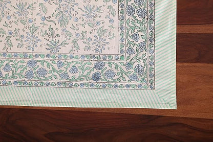 ATOSII Aster Blue 100% Cotton Rectangle Boho Fall Tablecloth, Handblock Floral Table Cloth Linen for Kitchen Dining I Parties Wedding Outdoors Christmas Thanksgiving I Fall Home Decor 60 X 108 Inches
