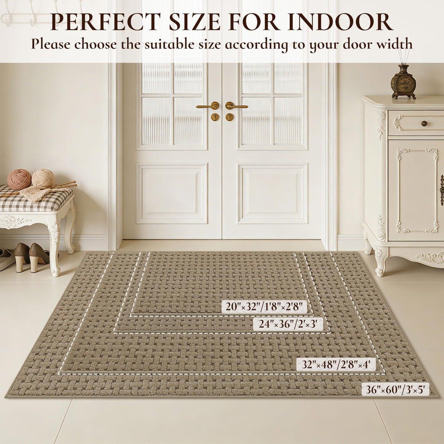 FLOORHUG Door Mat Indoor Entrance 32x48, Non-Slip Washable Doormats Entry Way Mats, Dirt Trapper and Absorbent Welcome Mat, Easy Clean Low-Profile Doormat, Front Door, Inside Entrance, Beige