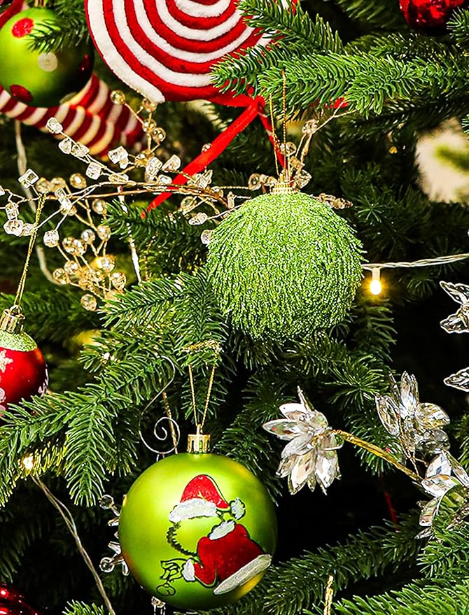 34 Pcs Christmas Ball Ornaments, Lime Green, Red and White Christmas Tree Decorations Set, Shatterproof Hanging Xmas Ornaments for Office Holiday Home with 7 Styles in 3 Sizes(Small Medium Large)