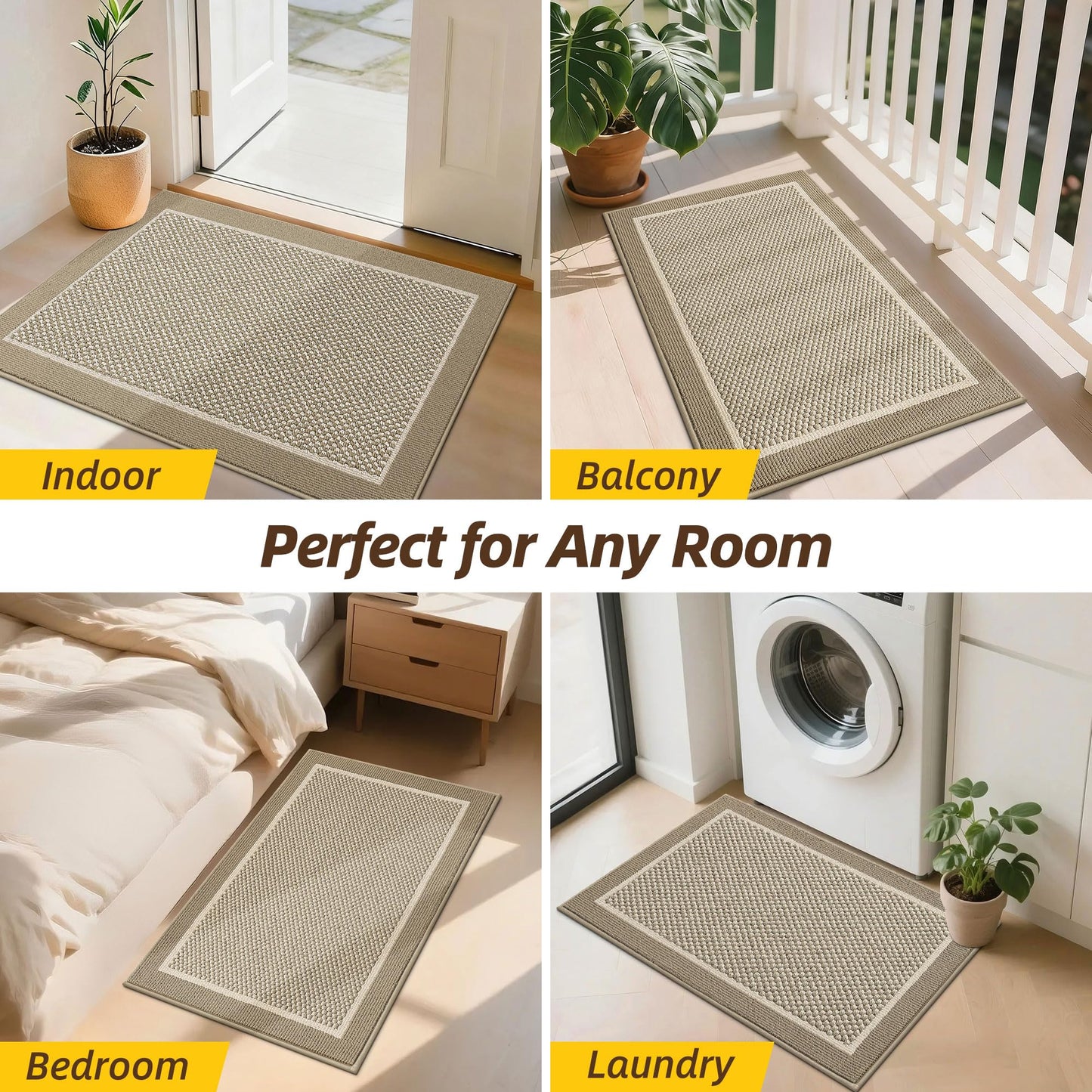 JSEI Dirt Trapper Door Mat 20"x32", Non-Slip Washable Doormats Entryway Rugs, Trap Dirt Absorbent Welcome Mat, Low Profile Floor Mats for Front Back Door and Entrance, Beige