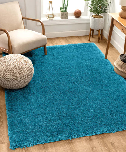 Well Woven Feather Collection Liza Shag Rug – Turquoise Blue, 9'3" x 12'6" for Grand Living Room and Dining Room - Soft Plush Feel