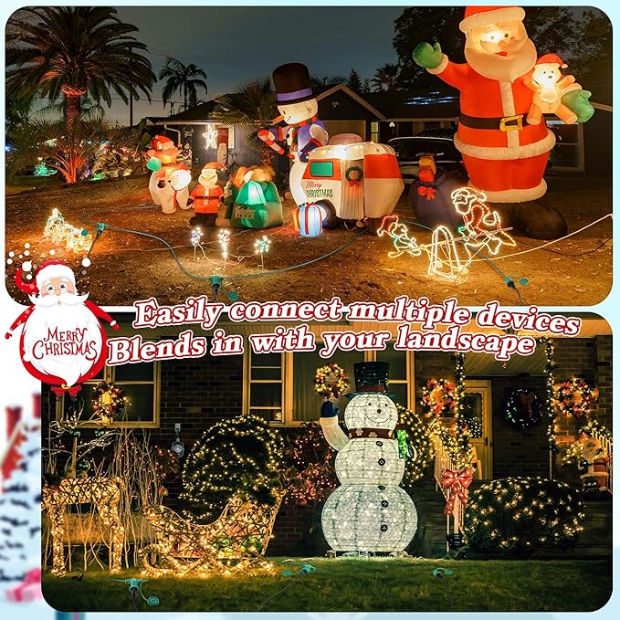 Feekoon 20FT Outdoor Extension Cord Splitter with Timer, Waterproof 3-Outlet Cord with Safety Cover 16/3 SJTW Weatherproof Power Cable for Outdoor Halloween Christmas Decorations Garden Lights