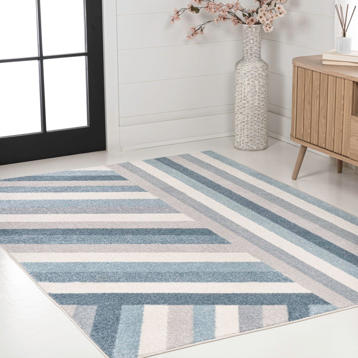 JONATHAN Y Retro Rainbow Stripe Indoor Area Rug 5x8, Blue/Cream/Gray, Contemporary, Casual, Coastal, Easy-Cleaning for Living Room, Bedroom, Kitchen, Pet Friendly, Non-Shedding (DZC102B-5)