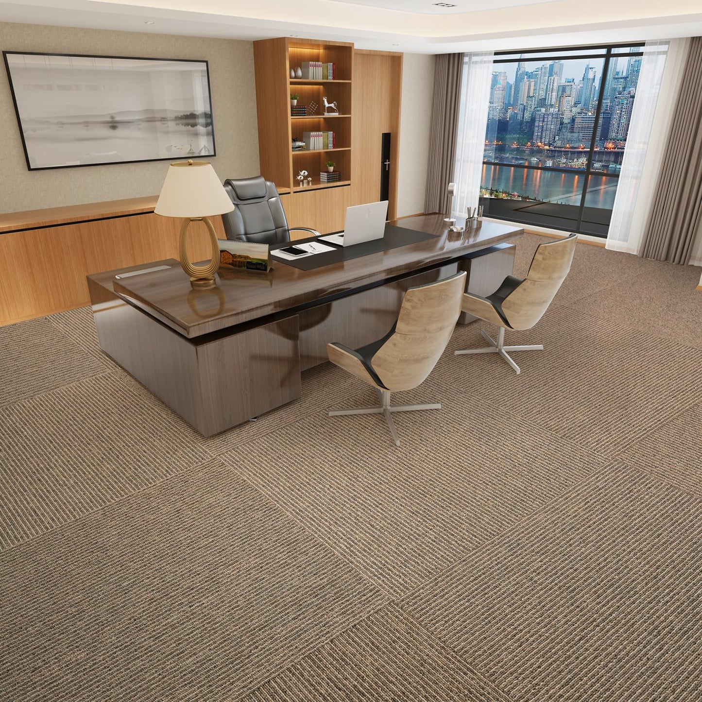 24 Tiles/64 sq Ft-Carpet Squares, Carpet Tiles, 0.24" Pile Height, Commercial Carpet Tiles, Non Adhesive Padded, Non-Slip, Easy DIY Installation