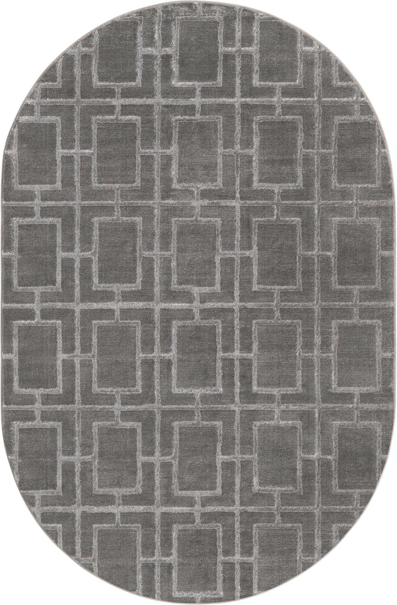 Unique Loom Glam Collection Area Rug - Deco (5' 3" x 8' Oval, Gray Silver/ Silver)