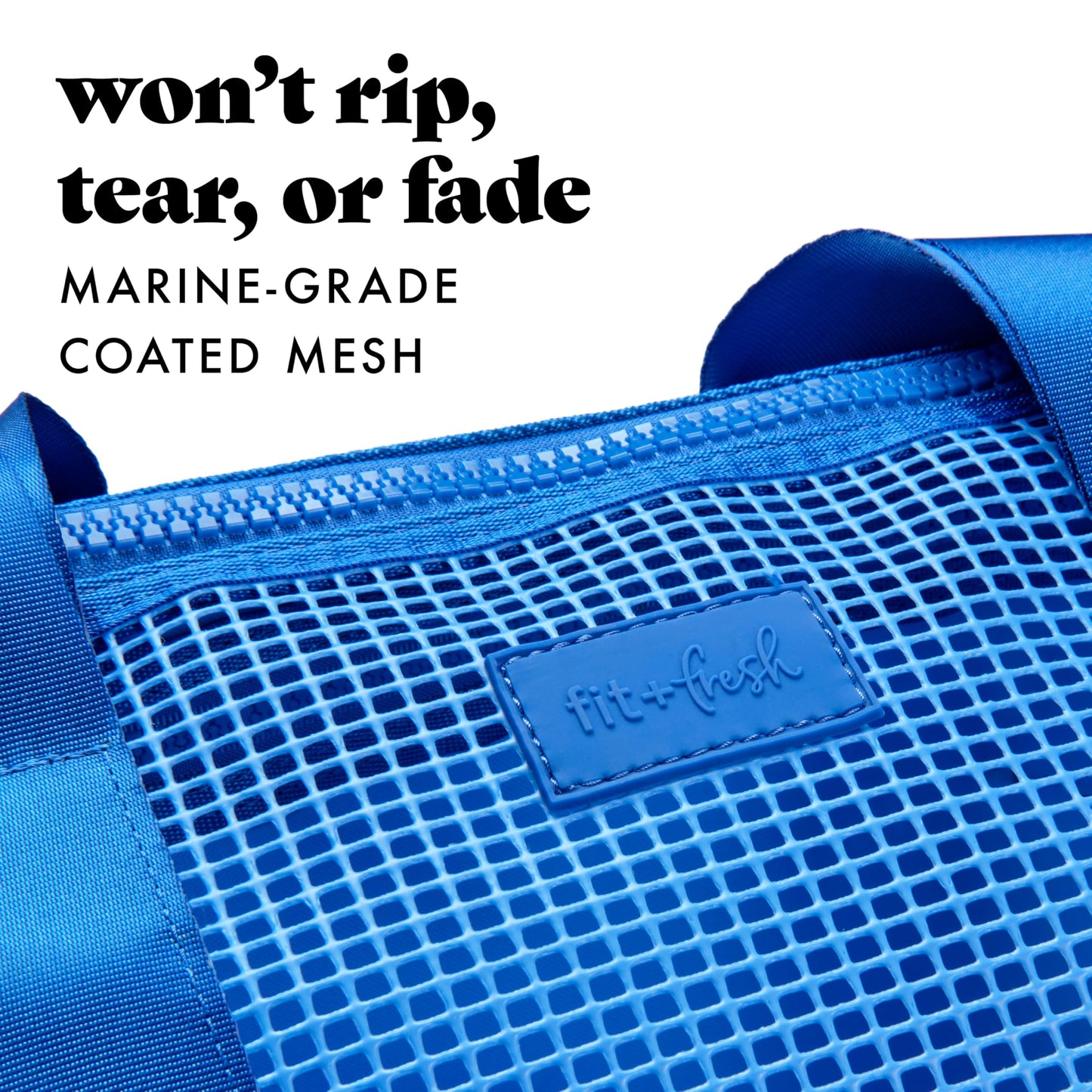 Fit & Fresh The Shore Thing™ Marine Grade Mesh Beach Bag with Pockets - Waterproof Sandproof Tote Bag, Lightweight Foldable Tote Bag, XL Travel Bag, Beach Vacation Essentials, Marina Blue