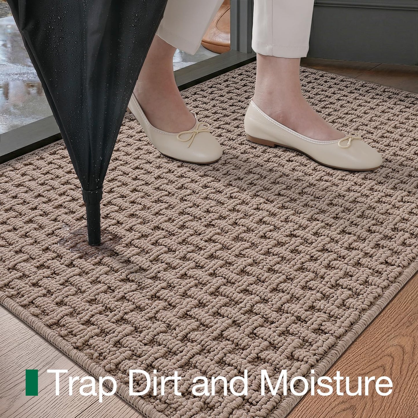 LUMI Washable Door Mat Indoor Entrance 17x30, Dirt Trapper Front Door Mats with Absorbent Interior and Non-Slip Rubber Backing, Entryway Doormat, Beige