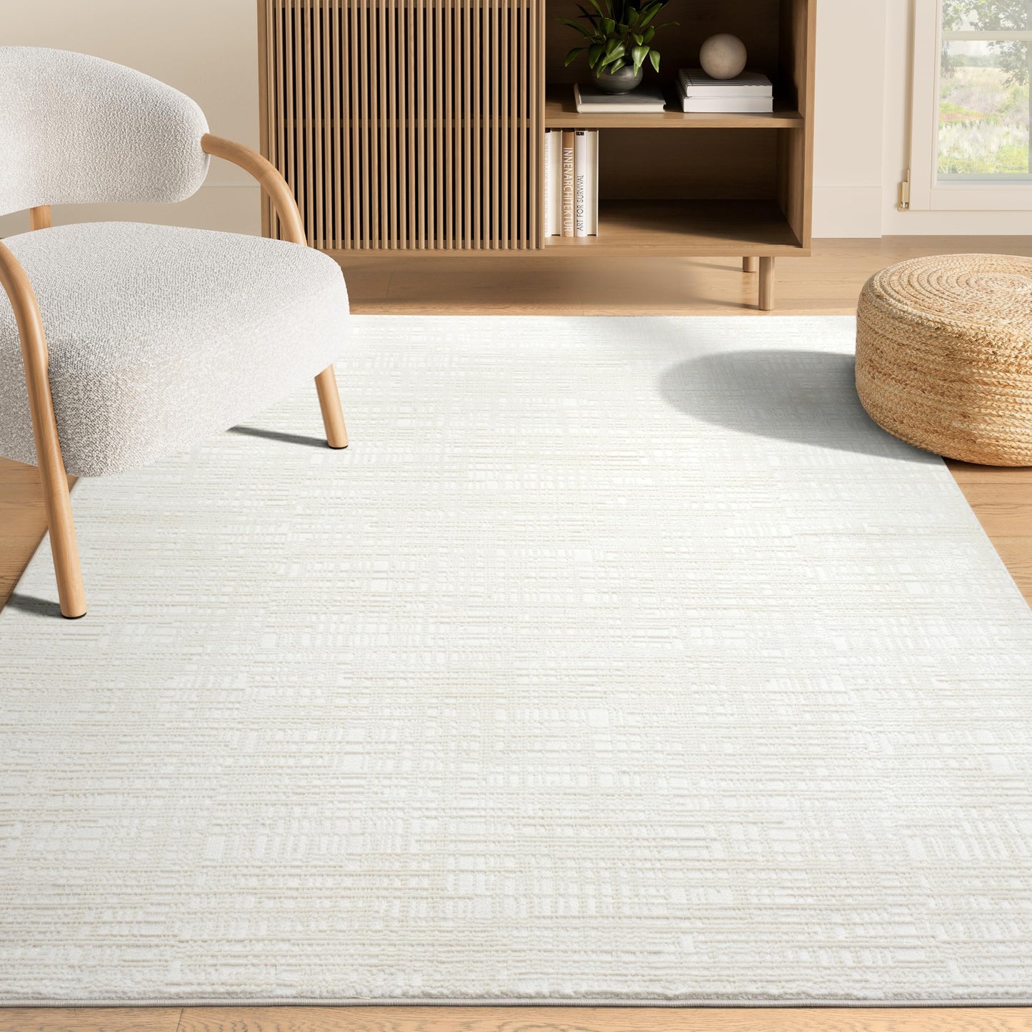 Abani Cream Area Rug - 4' x 6' - Living Room & Bedroom - Textured Weave Design - Indoor Use - Easy to Clean, Stain Resistant, Non-Shedding - Neutral Collection