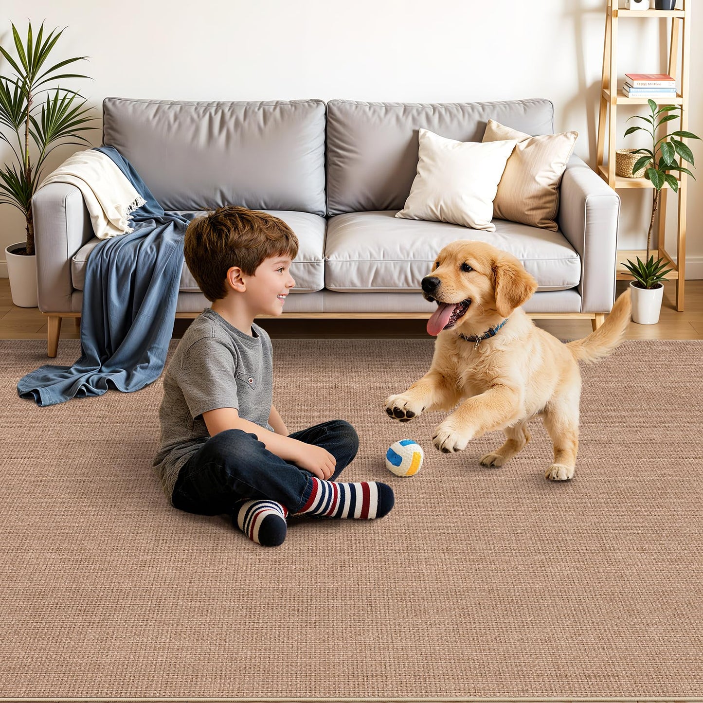 BYYVOO 4x6 Jute Area Rug Washable: Non-Slip Indoor Floor Mat - Carpet for Living Room Entryway Kitchen Dining Room - Thin Low Pile Rugs Braided Woven Durable Farmhouse Decor (Beige,4x6)
