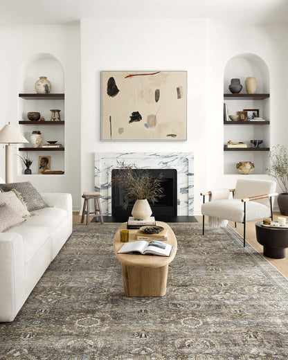 Loloi Layla Collection LAY-13 Antique/Moss 7'-6" x 9'-6" .13" Thick Area Rug, Soft, Durable, Vintage Inspired, Distressed, Low Pile, Non-Shedding, Easy Clean, Printed, Living Room Rug