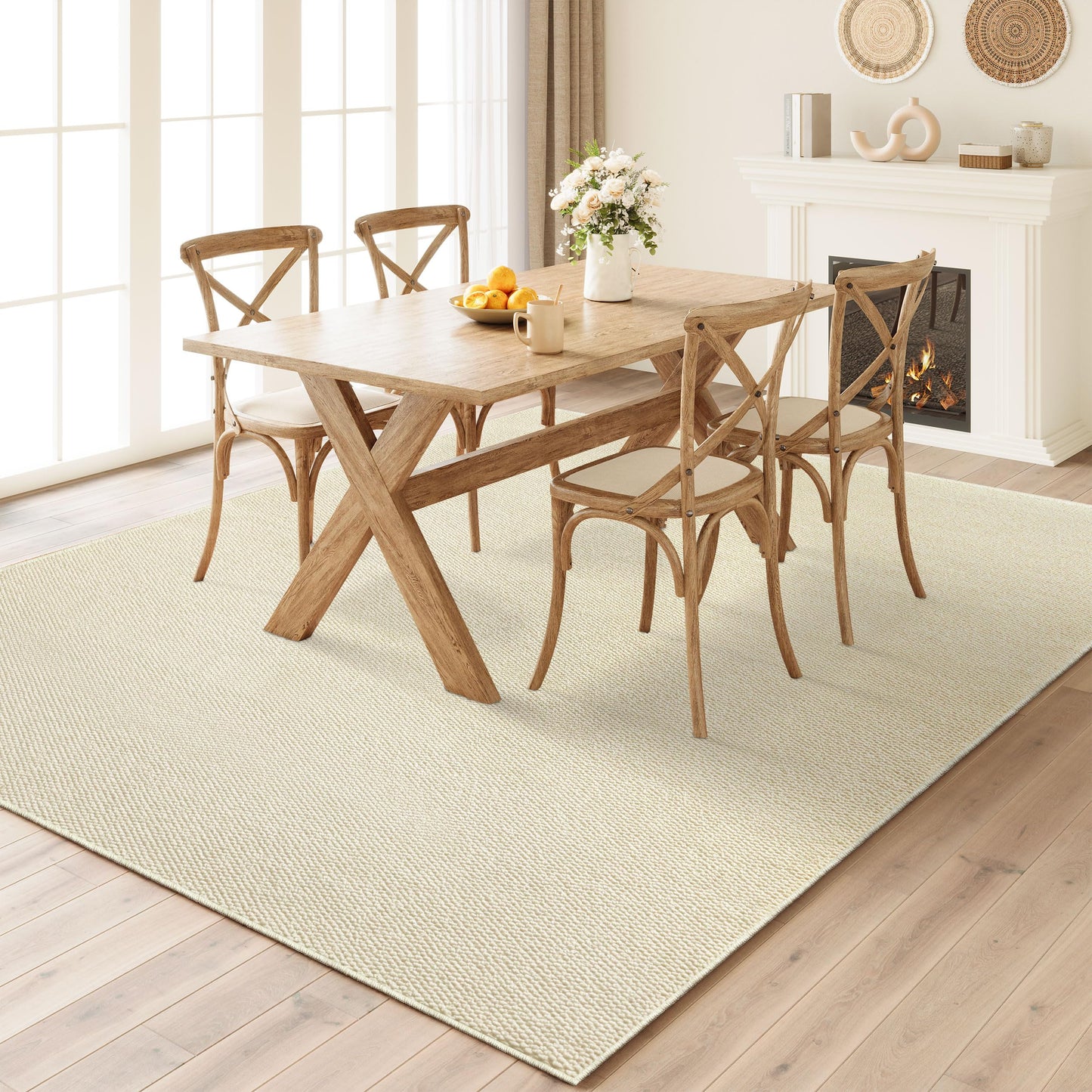 COSOSA Washable Faux Sisal Rug, 6x9 Firm Textured Woven Mat, Indoor-Outdoor Non-Slip Easy-Clean Area Rug, Solid Modern Carpet for Living Room, Bedroom, Kitchen, Entryway, Patio, Cream Beige