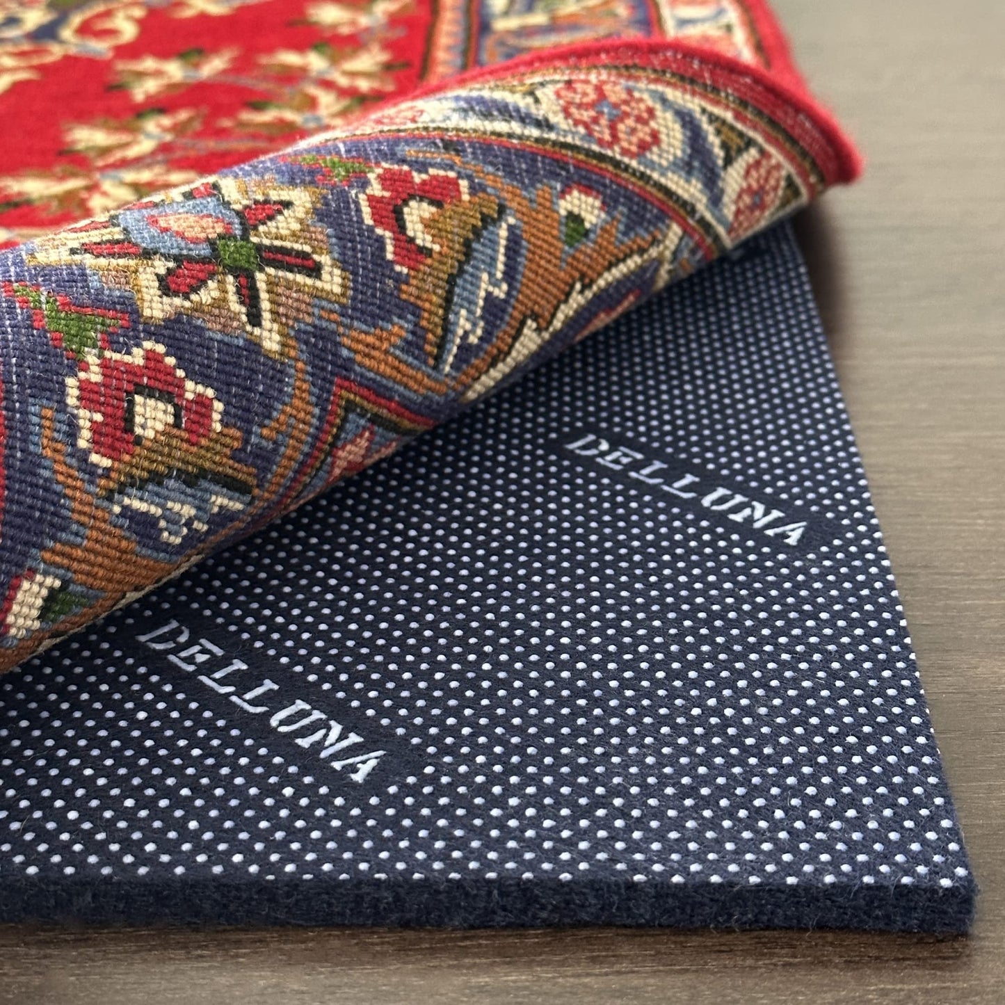 DELLUNA Non-Slip Area Rug Pad 2'x3', 3/8" Thick Double Side Rubber + Felt, Premium Deluxe Cushioned- Safe for All Floors, Adds Comfort and Protection, Ultra Strong Grip, Stop Rug from Moving.