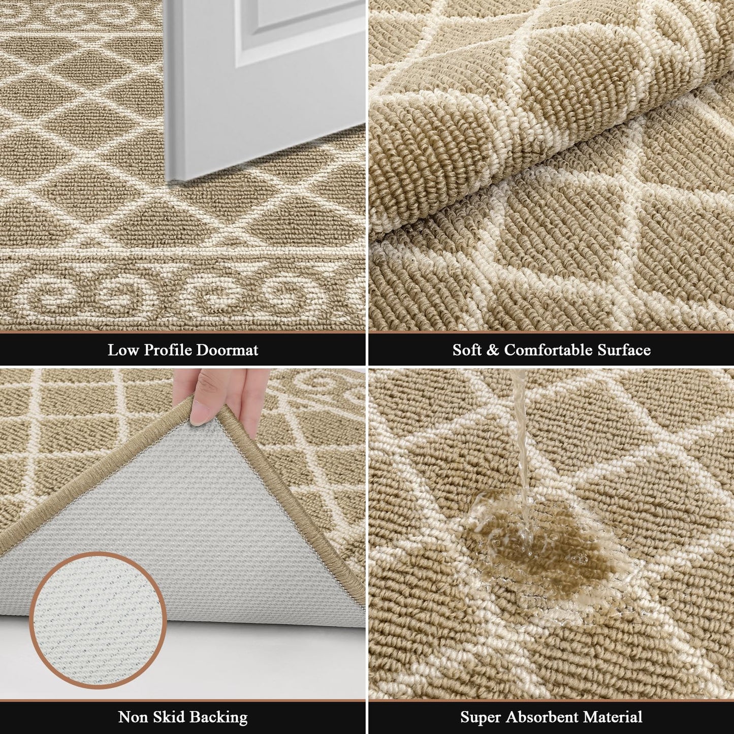 HEBE Indoor Door Mat 24"x36" Non Slip, Washable Welcome Mats for Front Door Entrance, Low Profile Dirt Trapper Doormat Entry Carpet for Entryway, Kitchen, Bathroom